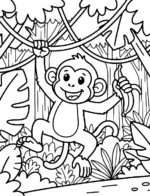 Cheerful Monkey Swinging with Banana Coloring Page by Mindset Flow
