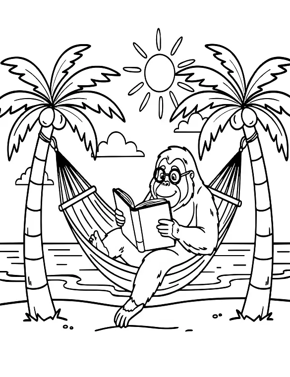 Cheerful Orangutan in Hammock Coloring Page by Mindset Flow Cheerful Orangutan in Hammock Coloring Page by Mindset Flow