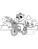 Cheerful Panda Delivering Mail by Bicycle Coloring Page By Mindset Flow