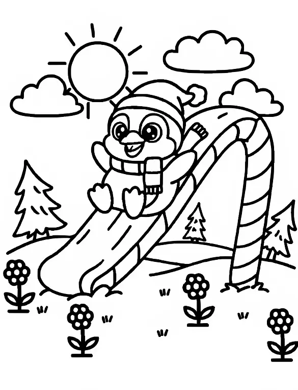 Cheerful Penguin Sliding a Candy Cane Coloring Page By Mindset Flow Cheerful Penguin Sliding a Candy Cane Coloring Page By Mindset Flow