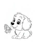 Cheerful Puppy Greeting Butterfly Cartoon Outline Coloring Page by Mindset Flow