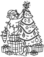 Cheerful Raccoon Decorating Tree Coloring Page by Mindset Flow