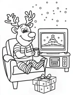 Cheerful Reindeer Watching TV Christmas Coloring Page By Mindset Flow