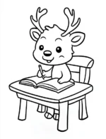 Cheerful Reindeer Writing at Desk Coloring Page By Mindset Flow