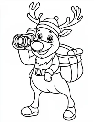 Cheerful Reindeer with Camera Christmas Coloring Page By Mindset Flow