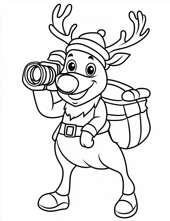Cheerful Reindeer with Camera Christmas Coloring Page By Mindset Flow Cheerful Reindeer with Camera Christmas Coloring Page By Mindset Flow