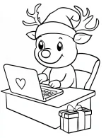 Cheerful Reindeer with Laptop and Gift Coloring Page by Mindset Flow