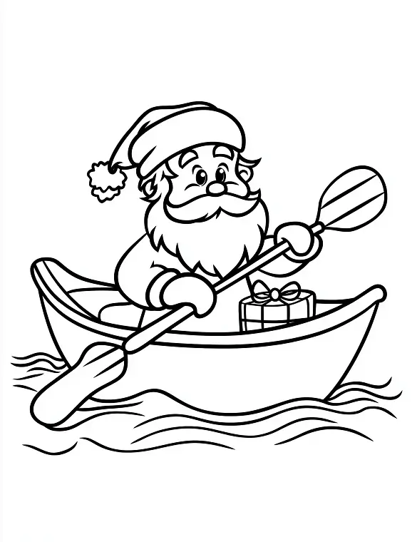 Cheerful Santa Canoeing with Gift Christmas Coloring Page By Mindset Flow Cheerful Santa Canoeing with Gift Christmas Coloring Page By Mindset Flow