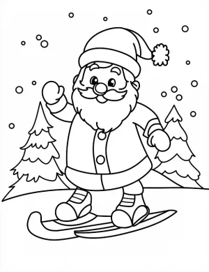 Cheerful Santa Claus Riding a Scooter Christmas Coloring Page by Mindset Flow