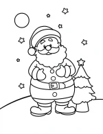 Cheerful Santa Claus with Christmas Tree Coloring Page by Mindset Flow