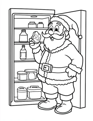 Cheerful Santa Grabbing Midnight Snack Coloring Page By Mindset Flow