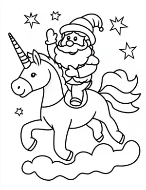 Cheerful Santa Riding Unicorn Christmas Coloring Page By Mindset Flow