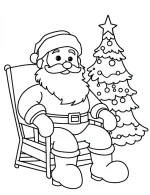 Cheerful Santa Sitting by Christmas Tree Coloring Page by Mindset Flow