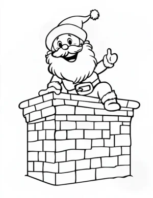 Cheerful Santa Sitting on Chimney Coloring Page By Mindset Flow