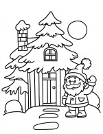 Cheerful Santa Waving in Front of House Coloring Page By Mindset Flow