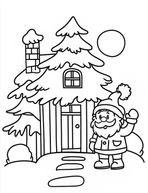 Cheerful Santa Waving in Front of House Coloring Page By Mindset Flow