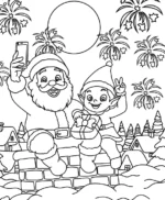 Cheerful Santa and Elf Taking Selfie Coloring Page By Mindset Flow