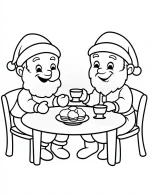 Cheerful Santa and Friend Enjoying Cupcakes Coloring Page by Mindset Flow