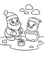 Cheerful Santa and Penguin with Gift Coloring Page by Mindset Flow