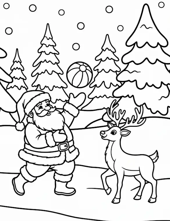 Cheerful Santa and Reindeer in Snowy Forest Coloring Page By Mindset Flow Cheerful Santa and Reindeer in Snowy Forest Coloring Page By Mindset Flow