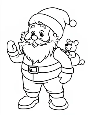 Cheerful Santa with Cartoon Mouse Christmas Coloring Page By Mindset Flow