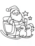 Cheerful Santa with Penguins in Sleigh Coloring Page By Mindset Flow