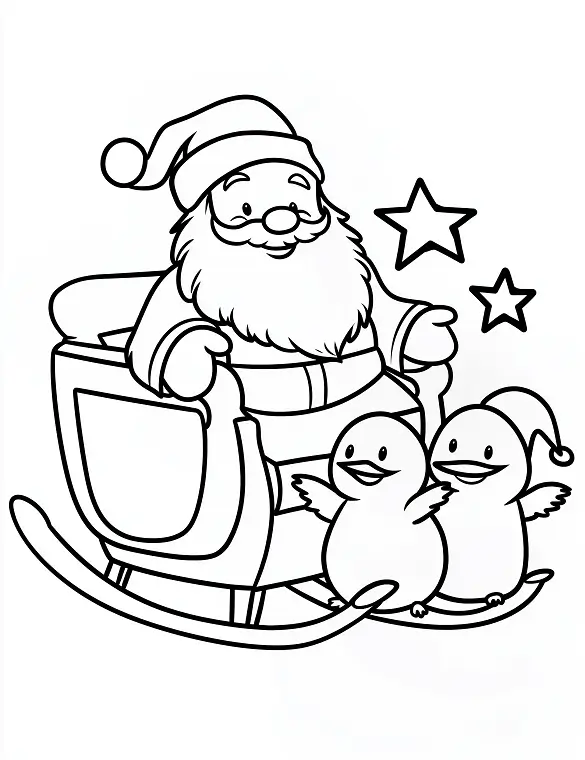 Cheerful Santa with Penguins in Sleigh Coloring Page By Mindset Flow Cheerful Santa with Penguins in Sleigh Coloring Page By Mindset Flow