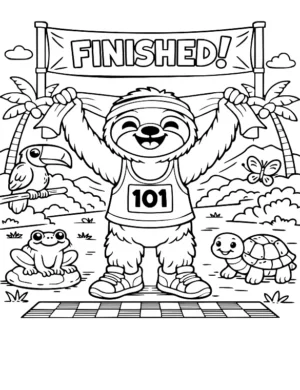 Cheerful Sloth Race Winner Coloring Page By Mindset Flow