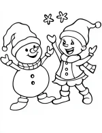 Cheerful Snowman and Elf Dancing Christmas Coloring Page by Mindset Flow