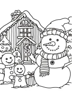 Cheerful Snowman and Gingerbread Friends Coloring Page By Mindset Flow