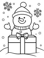Cheerful Snowman in Gift Box Coloring Page by Mindset Flow