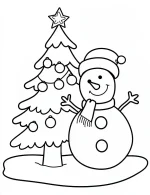 Cheerful Snowman with Tree Christmas Coloring Page by Mindset Flow