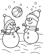 Cheerful Snowmen Playing with Snowball Coloring Page By Mindset Flow