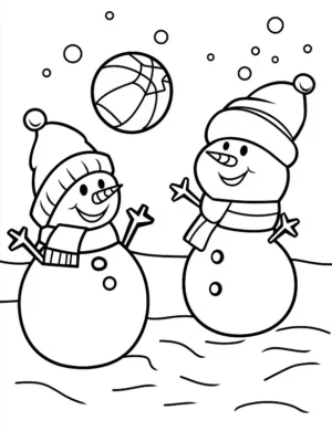 Cheerful Snowmen Playing with Snowball Coloring Page By Mindset Flow