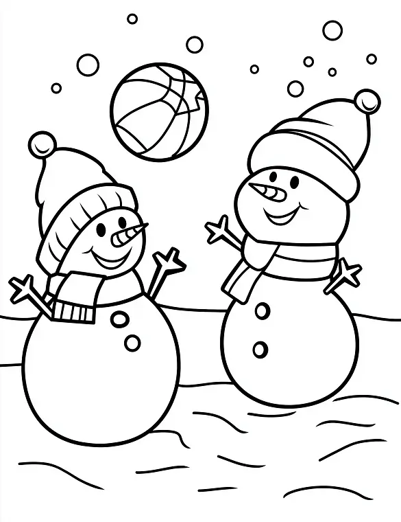 Cheerful Snowmen Playing with Snowball Coloring Page By Mindset Flow Cheerful Snowmen Playing with Snowball Coloring Page By Mindset Flow