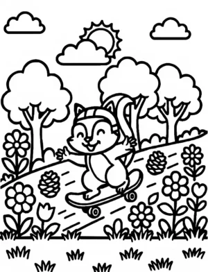 Cheerful Squirrel Riding a Skateboard Coloring Page By Mindset Flow