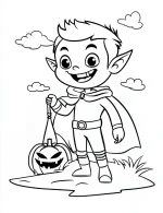 Cheerful Vampire Holding a Pumpkin Handle Coloring Page by Mindset Flow