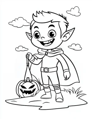 Cheerful Vampire Holding a Pumpkin Handle Coloring Page by Mindset Flow