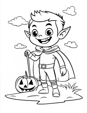 Cheerful Young Vampire With Pointy Ears Coloring Page by Mindset Flow