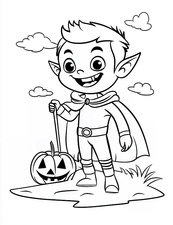Cheerful Young Vampire With Pointy Ears Coloring Page by Mindset Flow