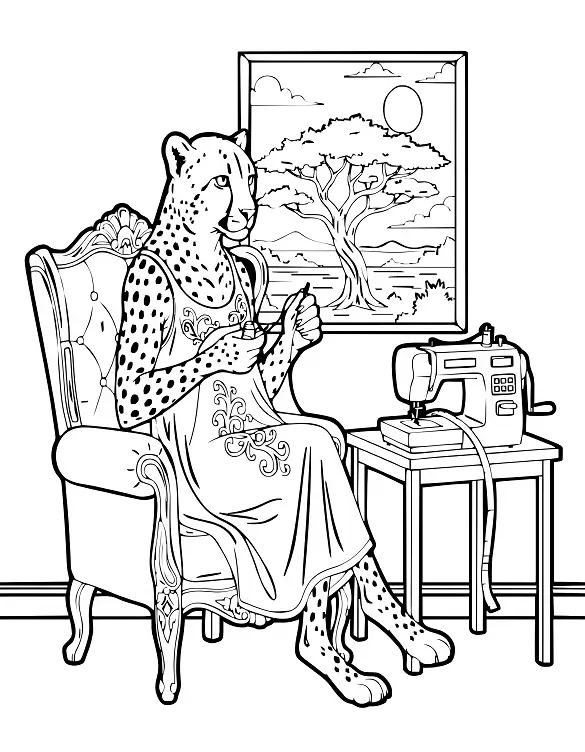 Cheetah Hand Sewing with Needle Coloring Page by Mindset Flow Cheetah Hand Sewing with Needle Coloring Page by Mindset Flow