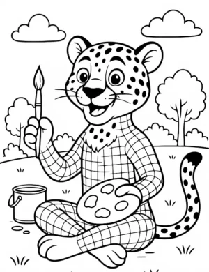 Cheetah Painting Checkerboard Spots Coloring Page by Mindset Flow
