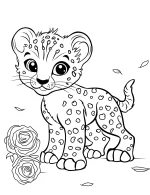 Cheetah with Roses and Leaves Coloring Page