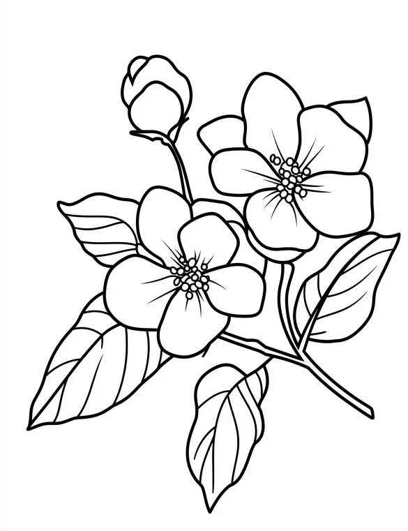 Cherry Blossom Flowers Coloring Page