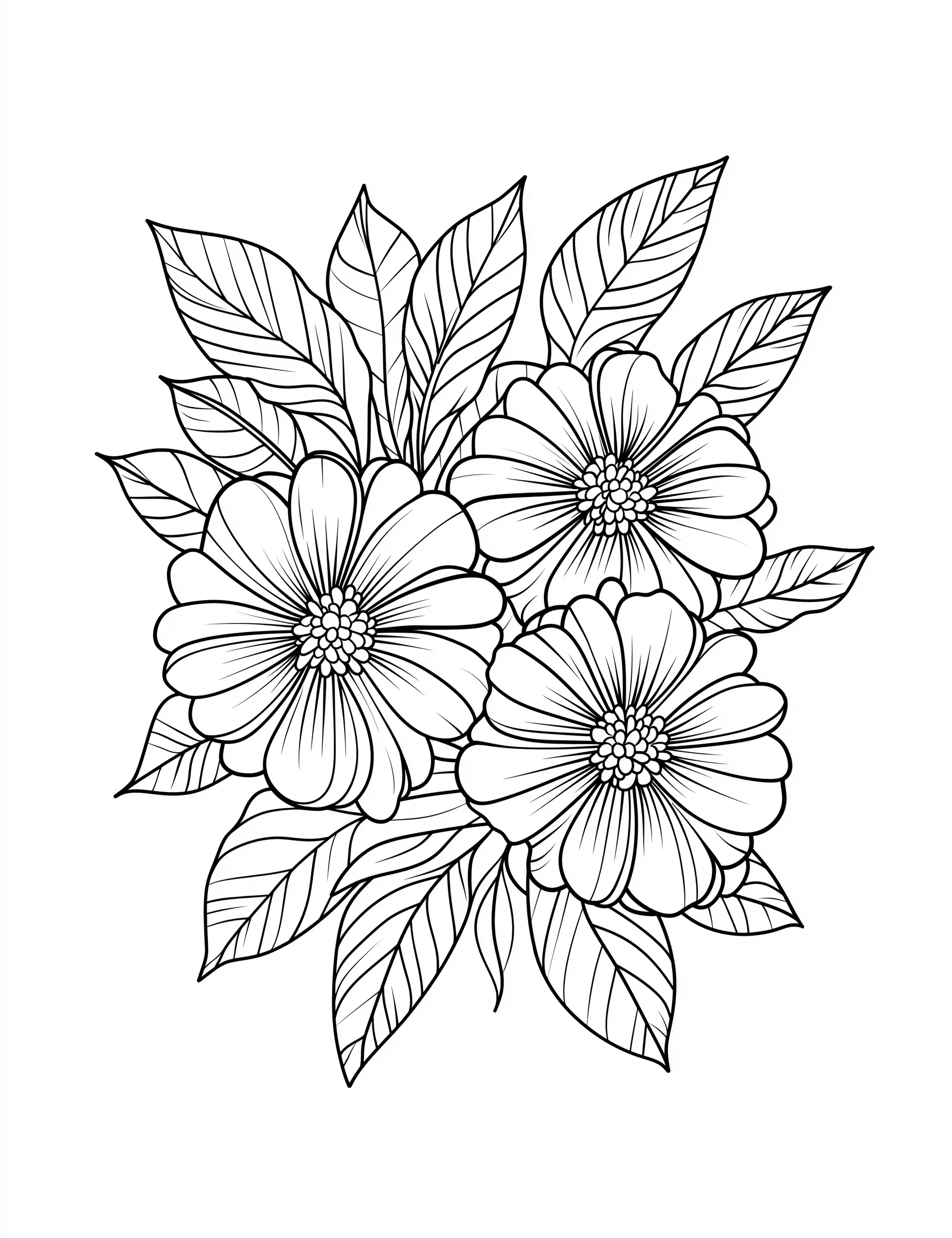 Cherry Blossom Flowers with Leaves Coloring Page