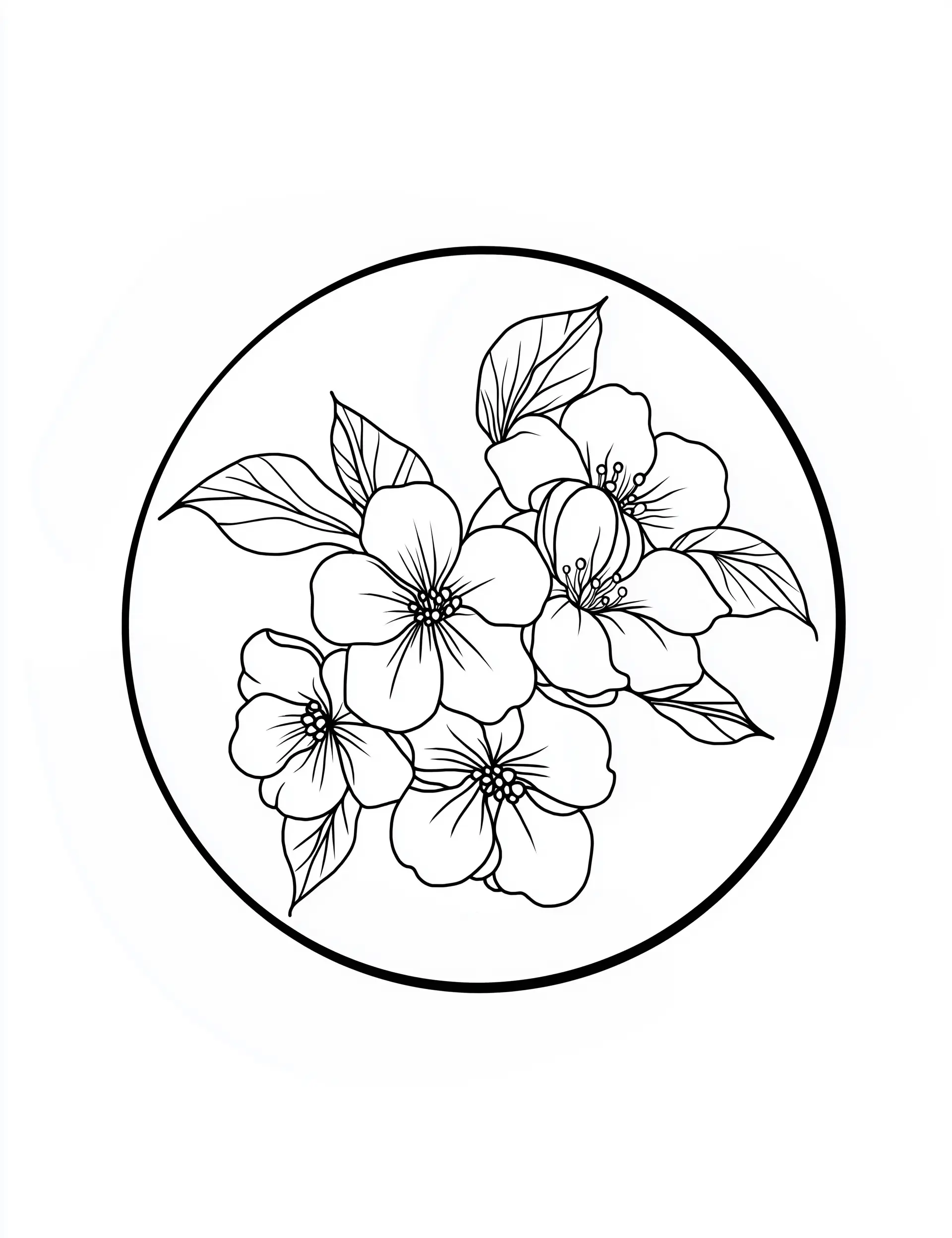 Cherry Blossoms in a Circle Design Coloring Page
