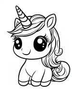 Chibi Style Cute Unicorn with Big Sparkling Eyes Coloring Page