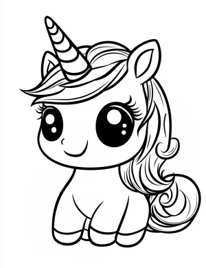 Chibi Style Cute Unicorn with Big Sparkling Eyes Coloring Page