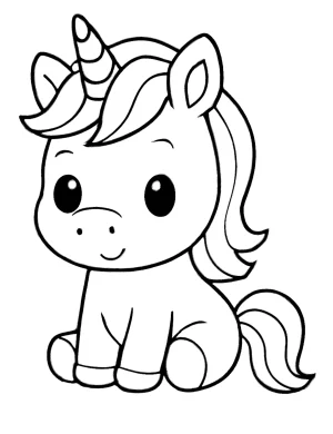 Chibi Unicorn Sitting with Big Eyes Coloring Page