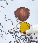 Children Riding Bikes in a Sunny Springtime Scene Easter Coloring Page-HowToVideo